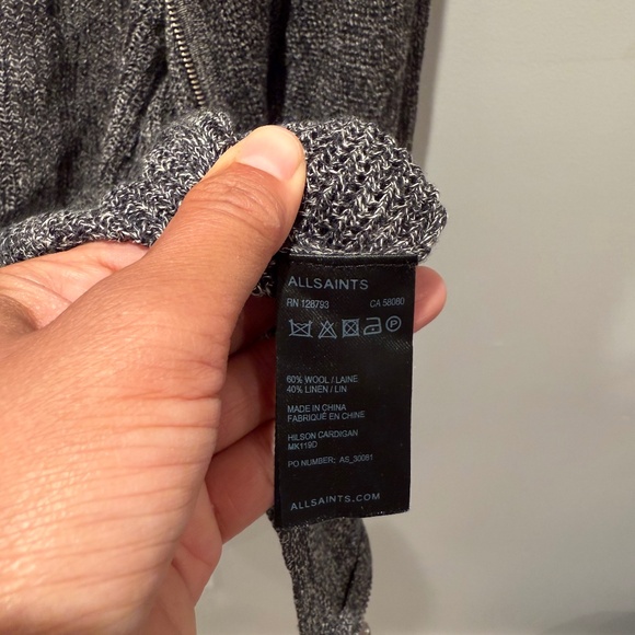 All Saints men's gray open knit cardigan with zipper, size L - Picture 5 of 8